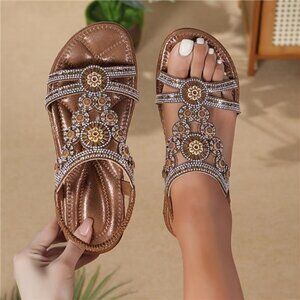NEW - Ladies' Elegant And Bohemian Style Floral‎ Rhinestone Women'S Flat